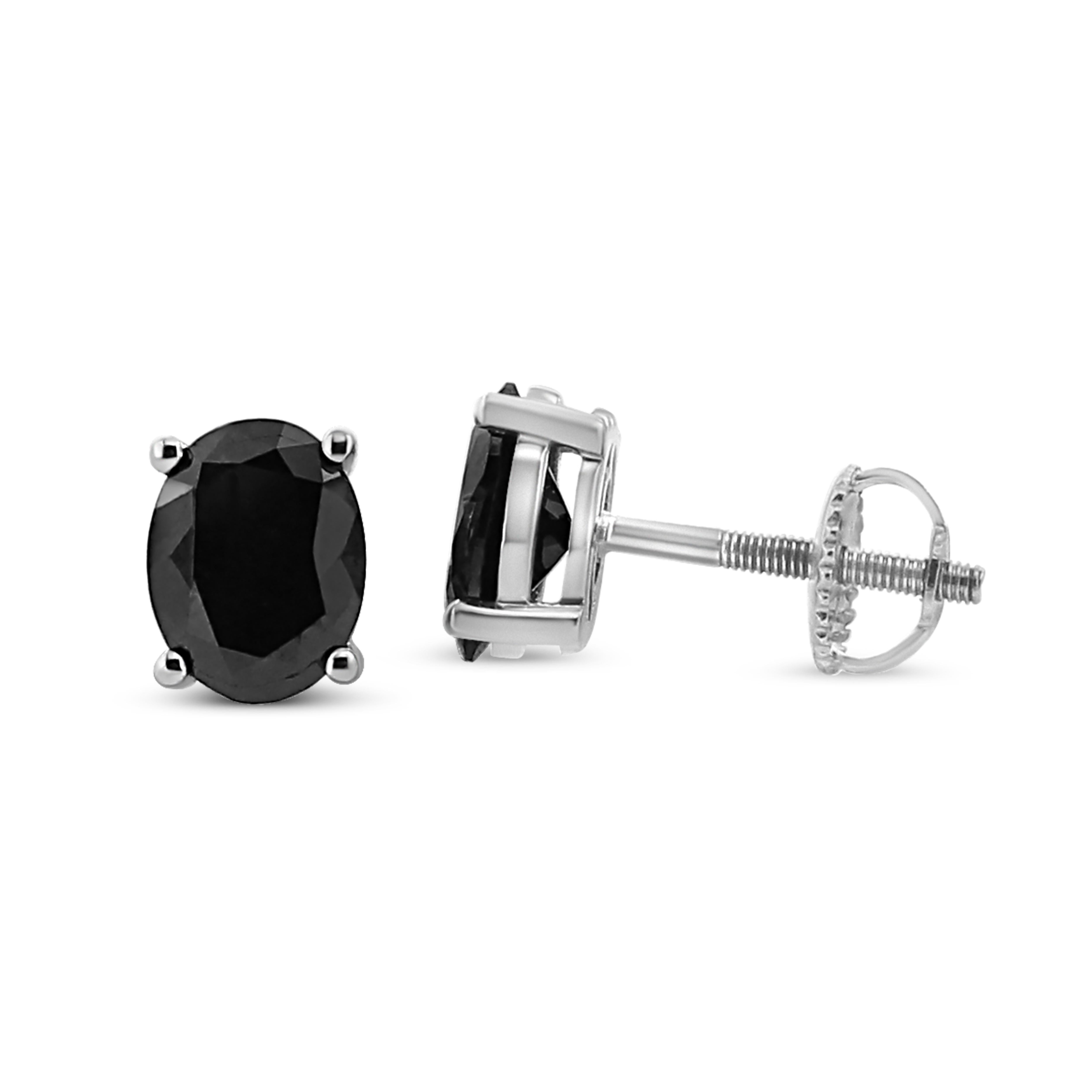 Contemporary .925 Sterling Silver 2.0 Carat Prong Set Treated Black Oval Diamond Stud Earring For Sale