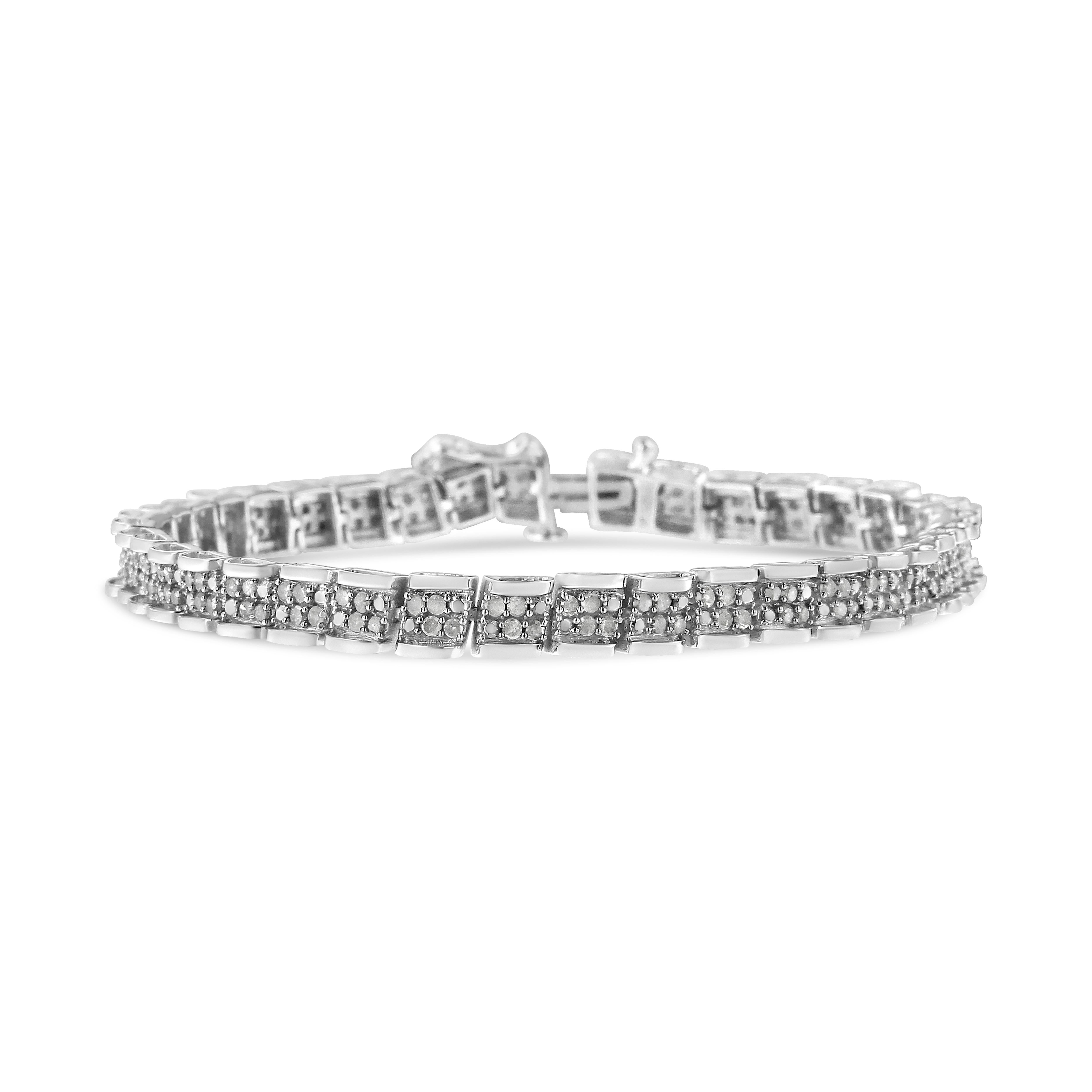 Dress up any outfit with this fabulous sterling silver link bracelet. This bracelet is embellished with 160 rose-cut promo quality diamonds, which are on the lowest of the diamond color and quality scale. Rose-cut, promo quality diamonds are milky
