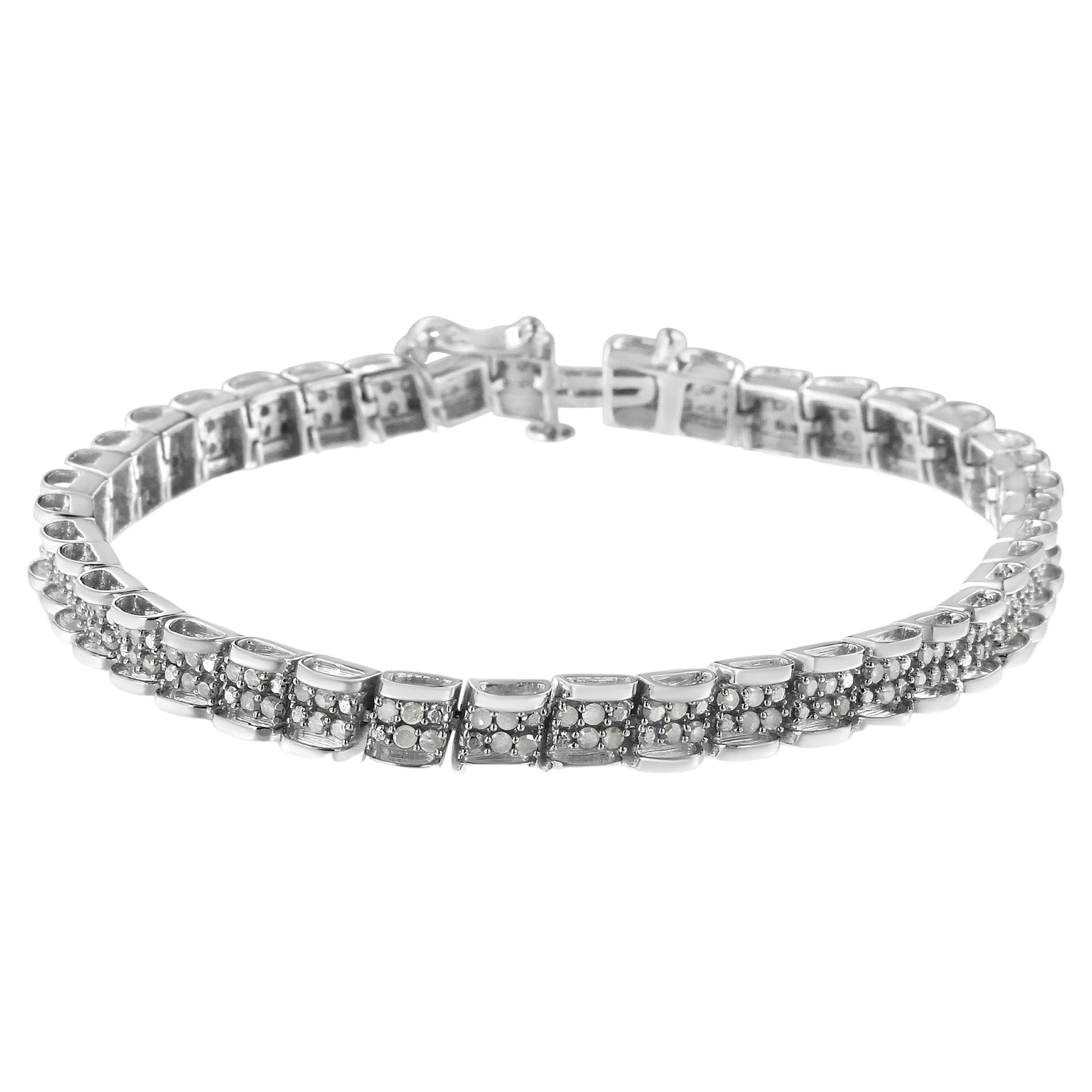 .925 Sterling Silver 2.0 Carat Rose-Cut Diamond Link Bracelet For Sale