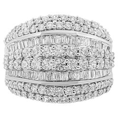 .925 Sterling Silver 2.0 Carat Round and Baguette-Cut Diamond Cluster Ring