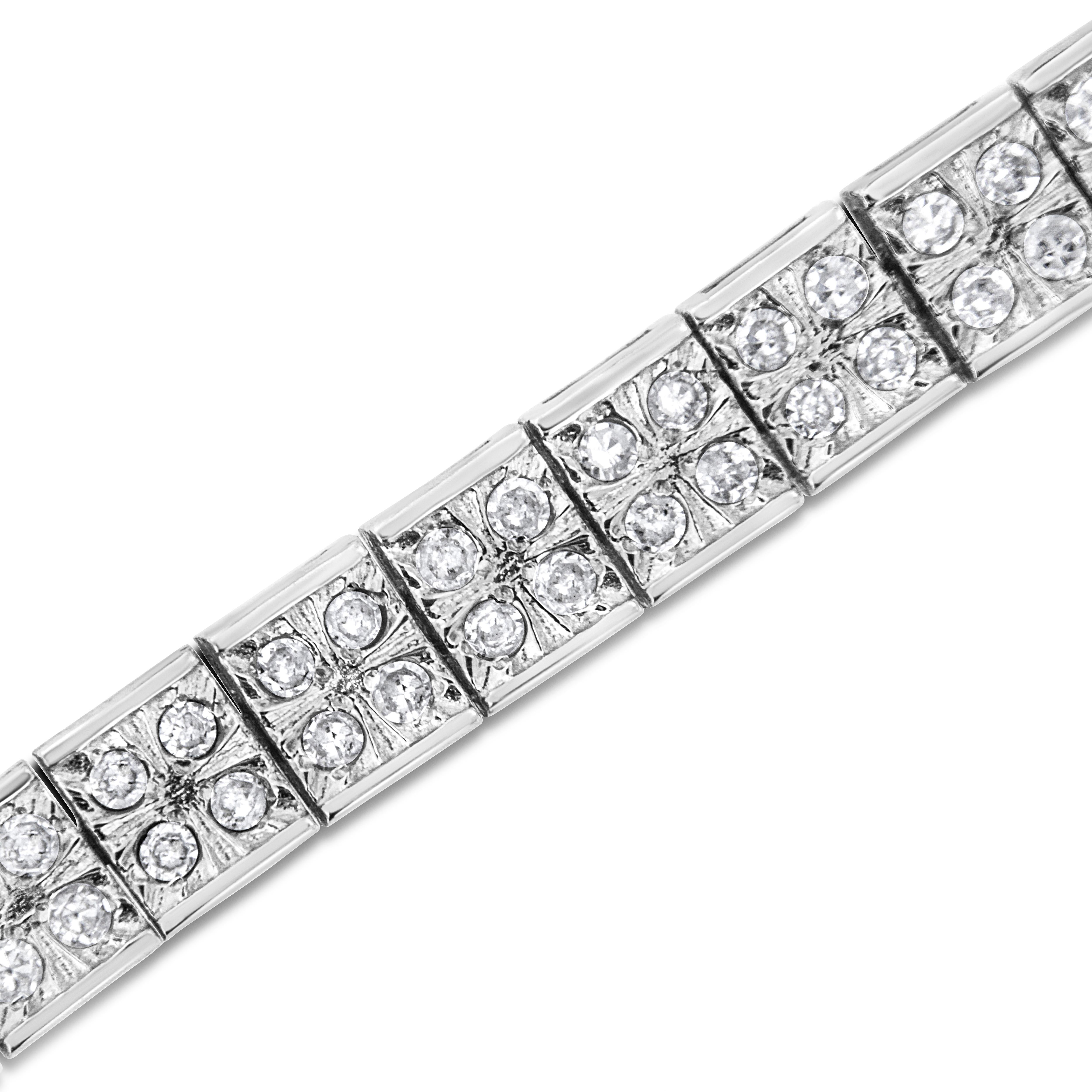 Contemporaneo .925 Bracciale Box Link in argento sterling con diamanti a taglio rotondo da 2,0 carati con 4 pietre in vendita