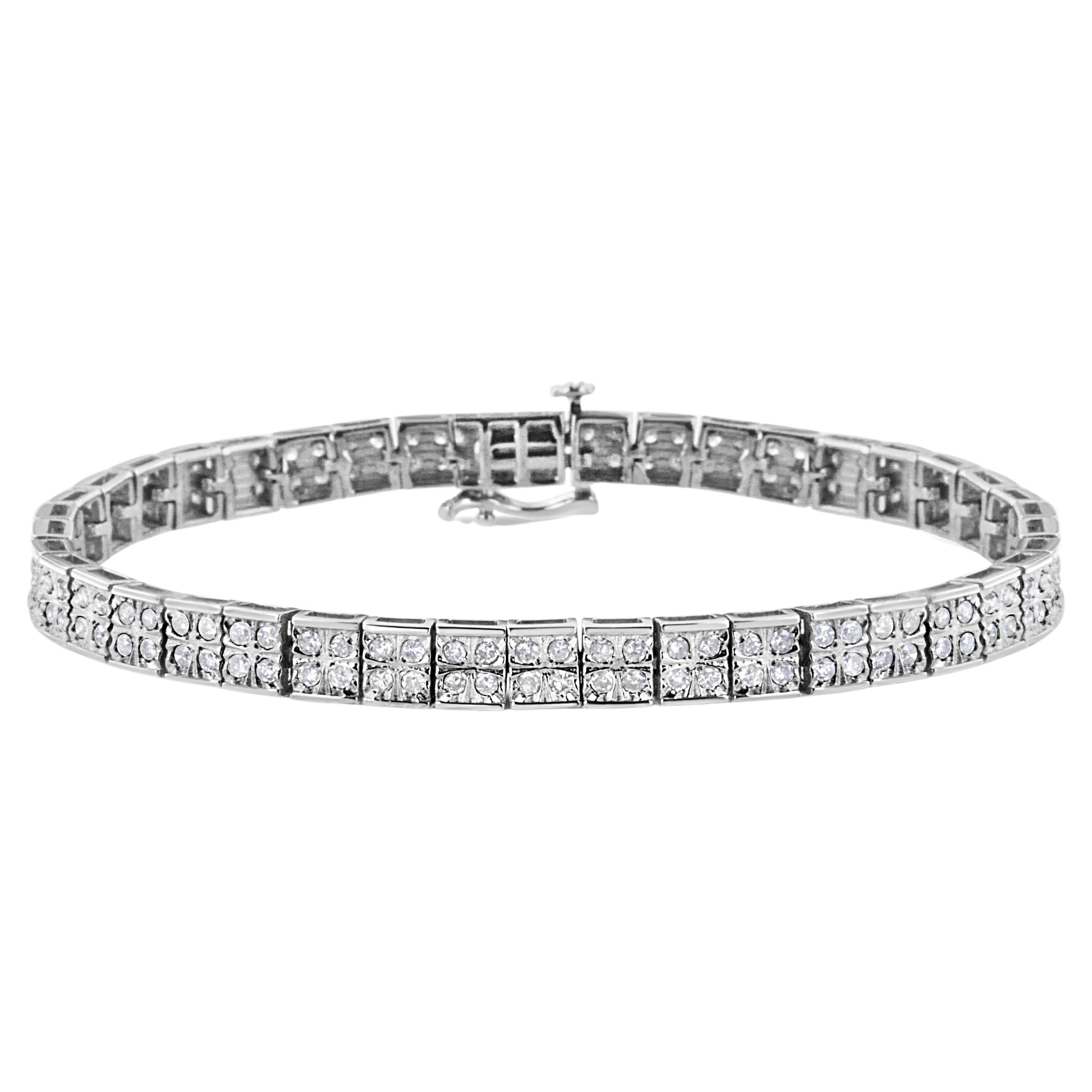 .925 Sterling Silber 2,0 Karat Rundschliff Diamant 4 Stein Box Gliederarmband im Angebot