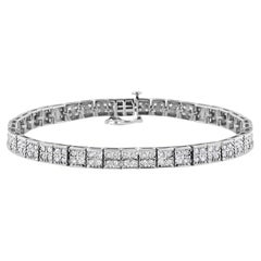 .925 Sterling Silver 2.0 Carat Round-Cut Diamond 4 Stone Box Link Bracelet