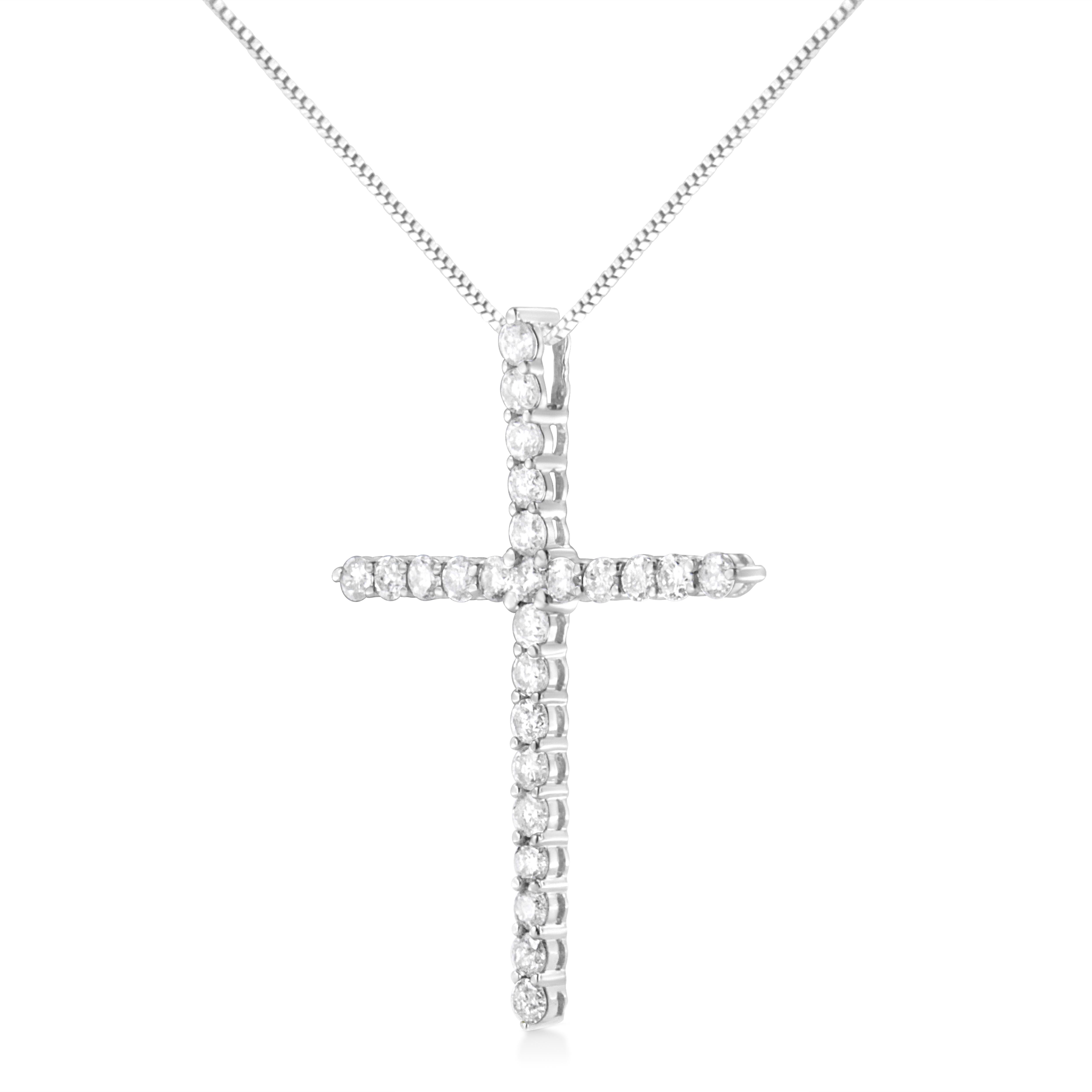 Contemporary .925 Sterling Silver 2.0 Carat Round-Cut Diamond Cross Pendant Necklace For Sale