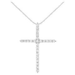 .925 Sterling Silver 2.0 Carat Round-Cut Diamond Cross Pendant Necklace