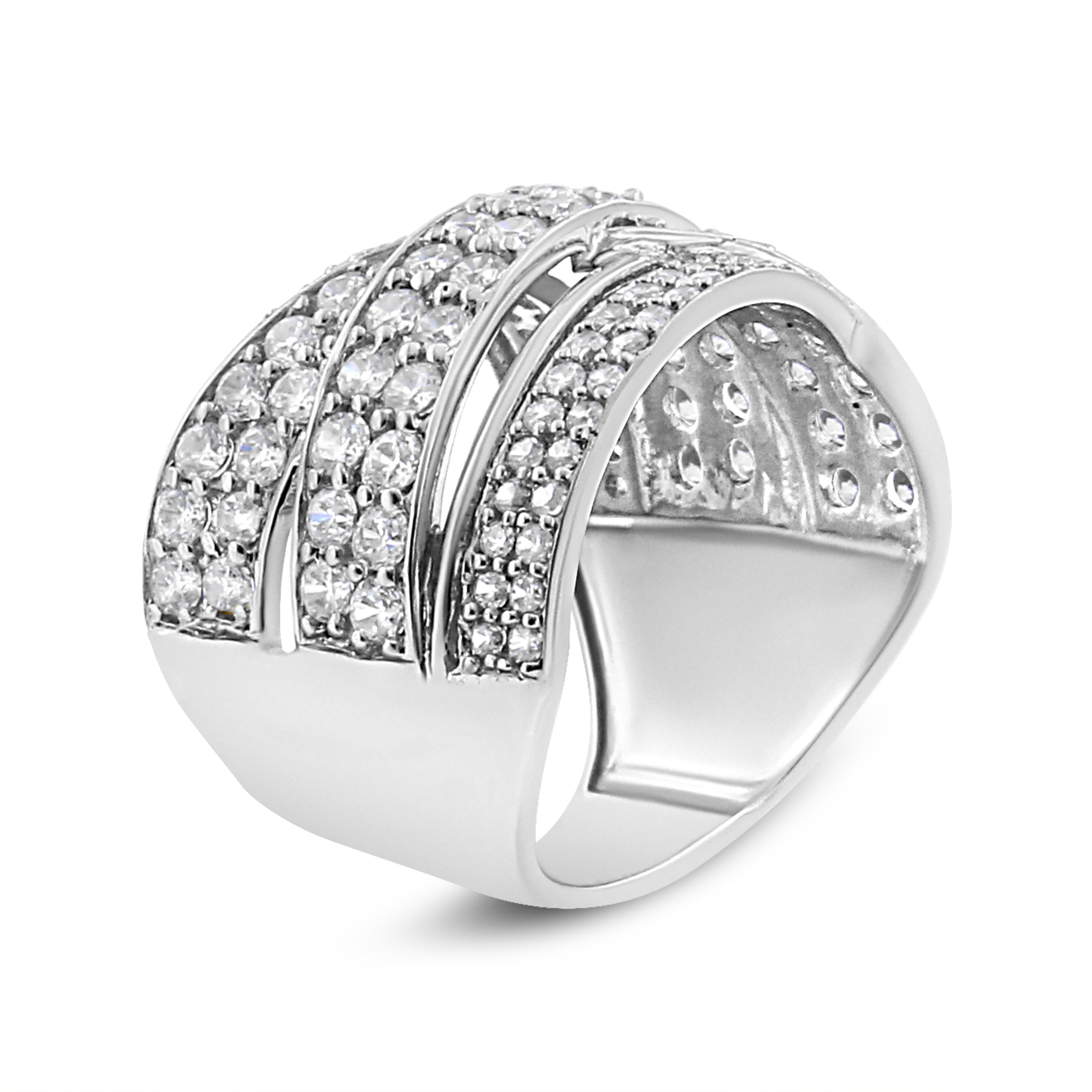 Contemporary .925 Sterling Silver 2.0 Carat Round-Cut Diamond Overlapping Bypass Band Ring For Sale