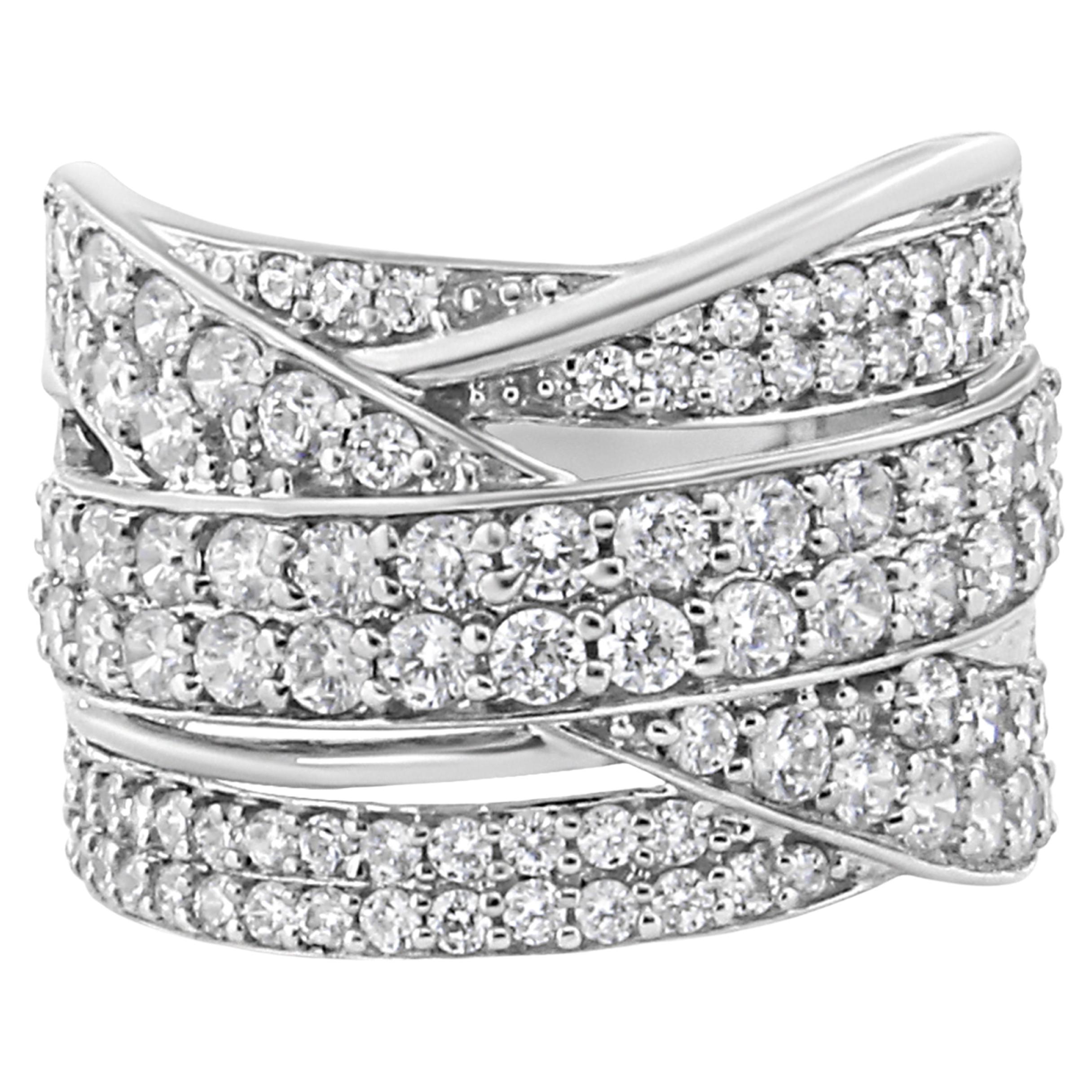 .925 Sterling Silver 2.0 Carat Round-Cut Diamond Overlapping Bypass Band Ring For Sale