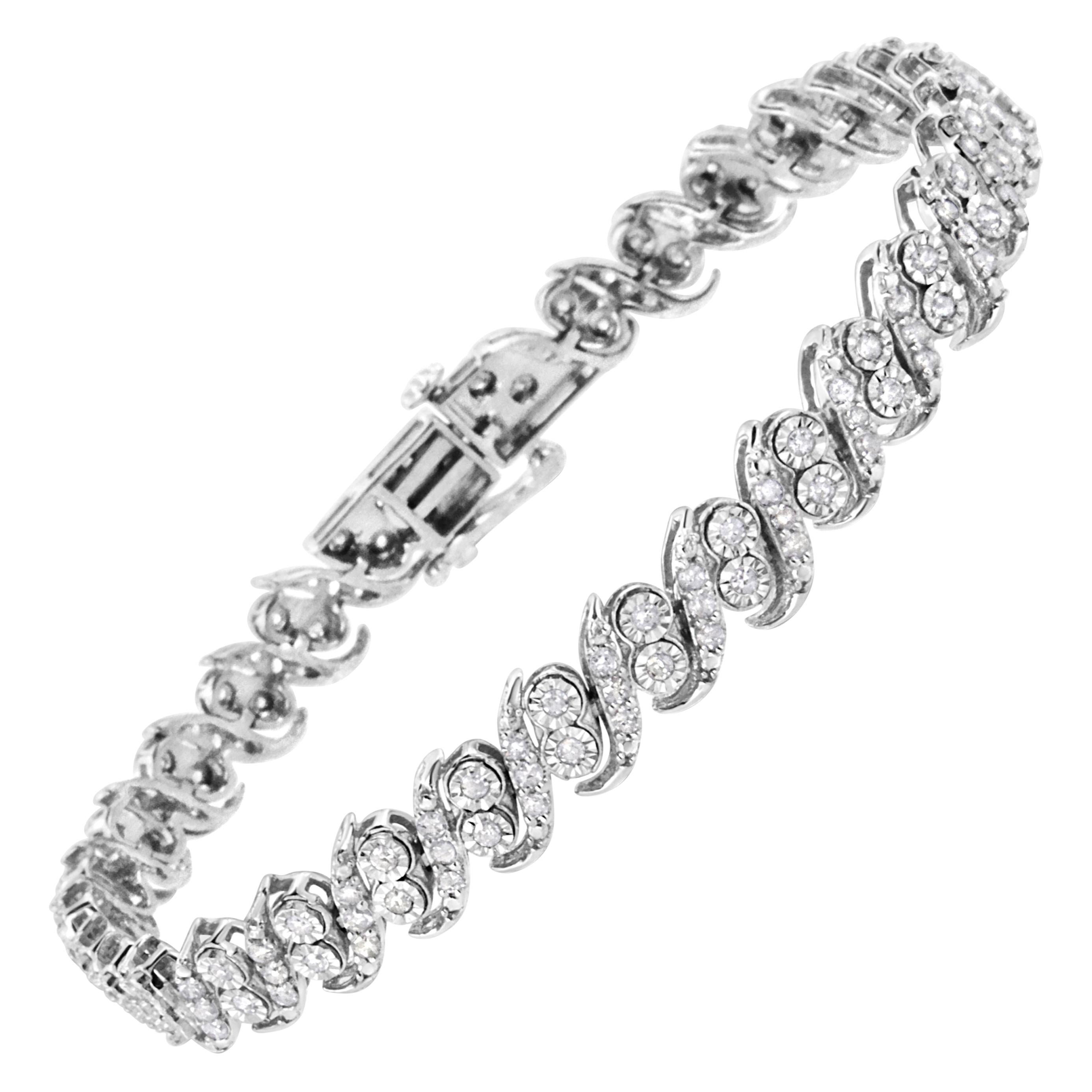 .925 Sterling Silver 2.0 Carat Round-Cut Diamond "S" Link Bracelet For Sale