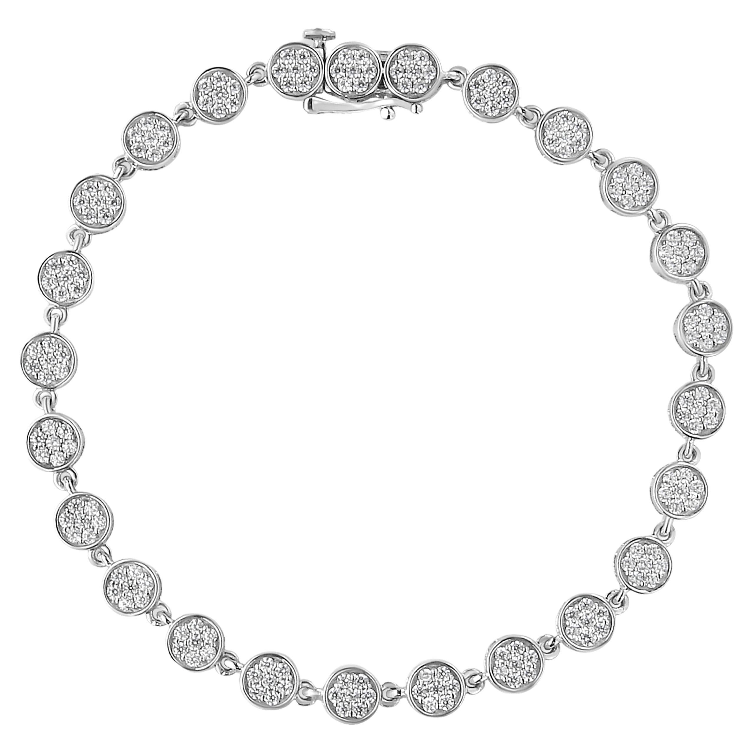 .925 Sterling Silver 2.0 Carat Round Diamond Link Bracelet For Sale
