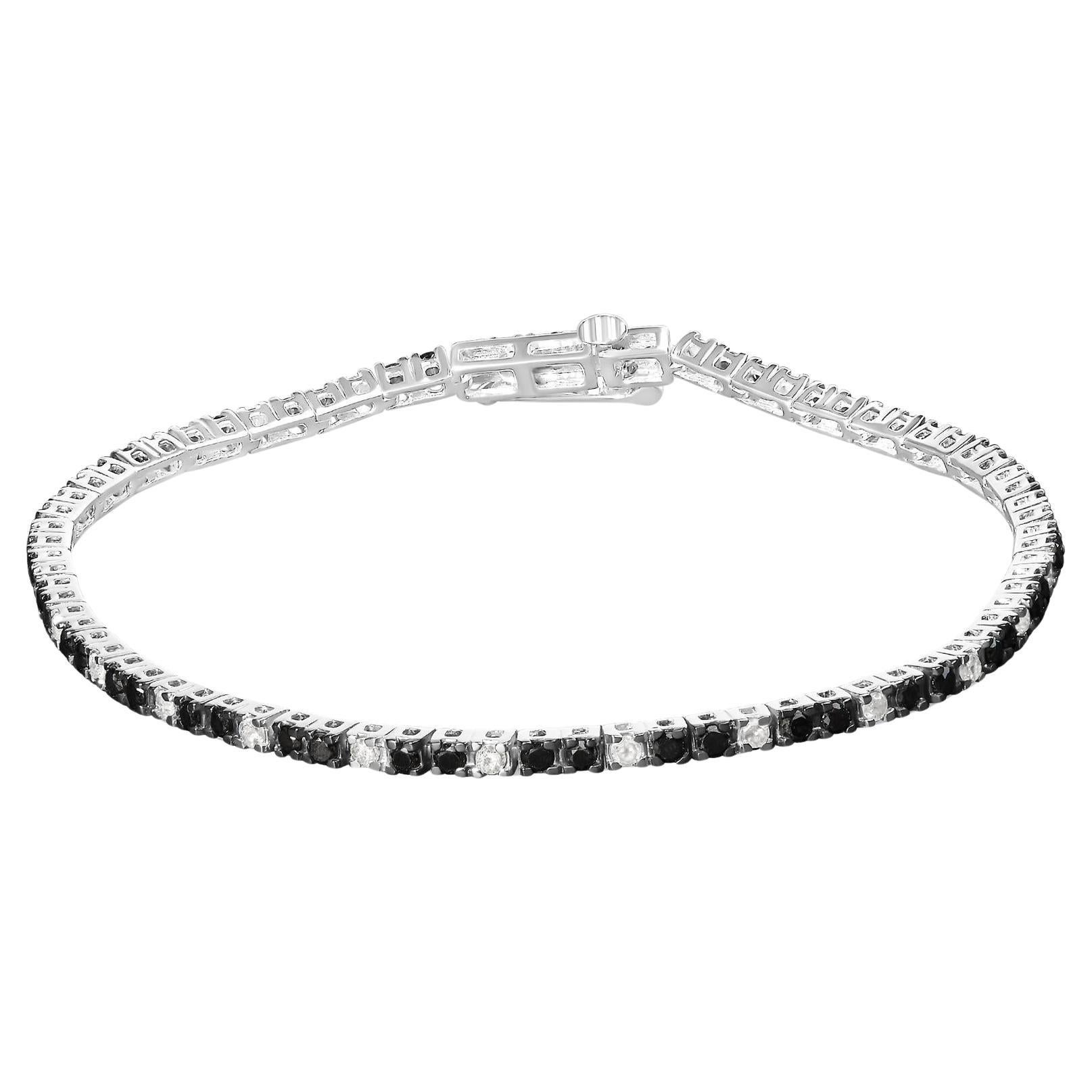 .925 Sterlingsilber 2,0 Gesamtkaratgewicht Schwarz-Weiß-Diamant-Tennisarmband