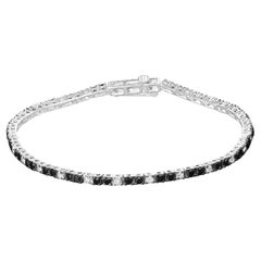 .925 Sterling Silver 2.0 Cttw Black and White Diamond Tennis Bracelet