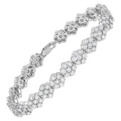 .925 Argento Sterling Silver 2.00 Carat Diamond 7 Stone Floral Cluster Link Bracelet