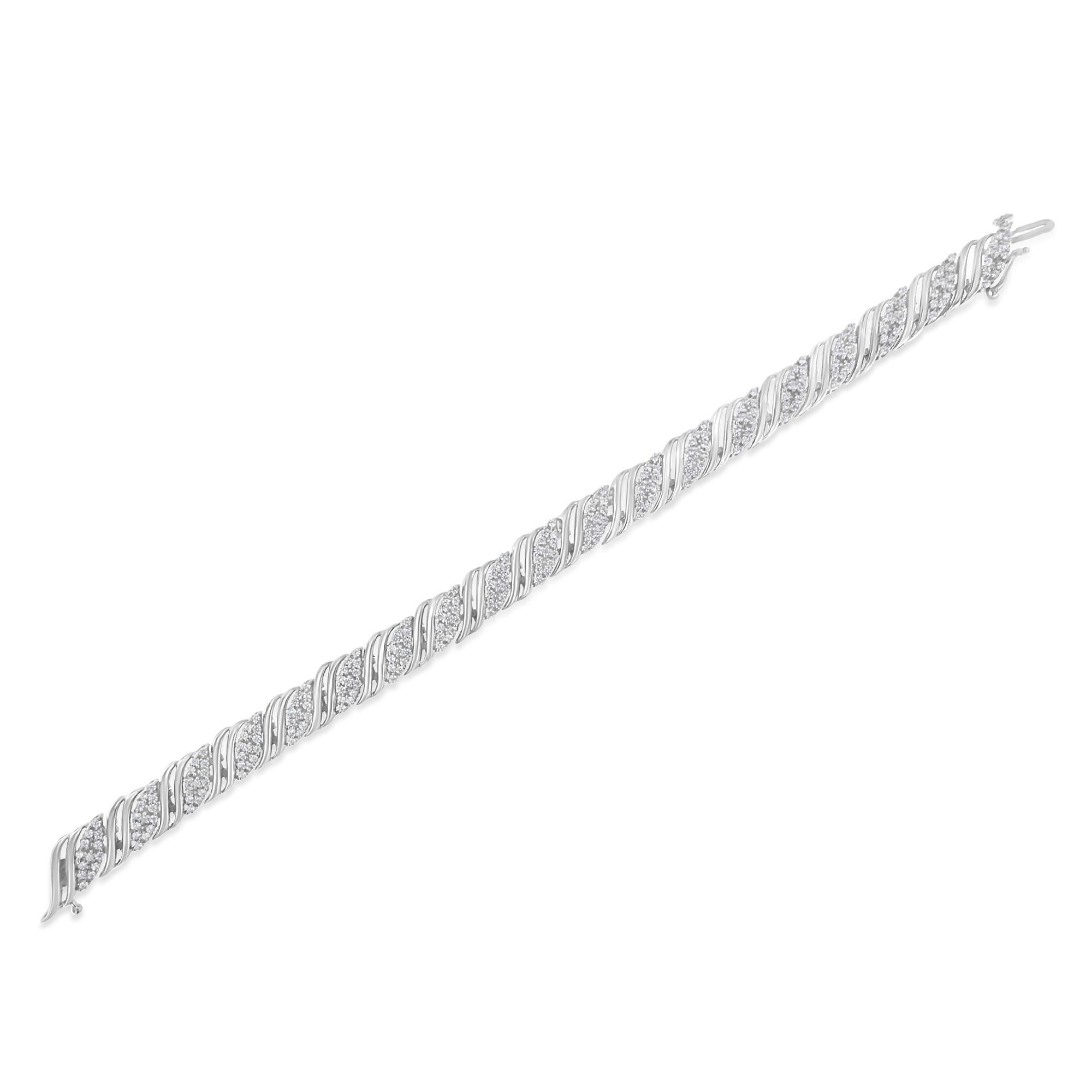 Moderne .925 Sterling Silver 2.0 cttw Diamond Double Wrap S Curve Link Bracelet en vente
