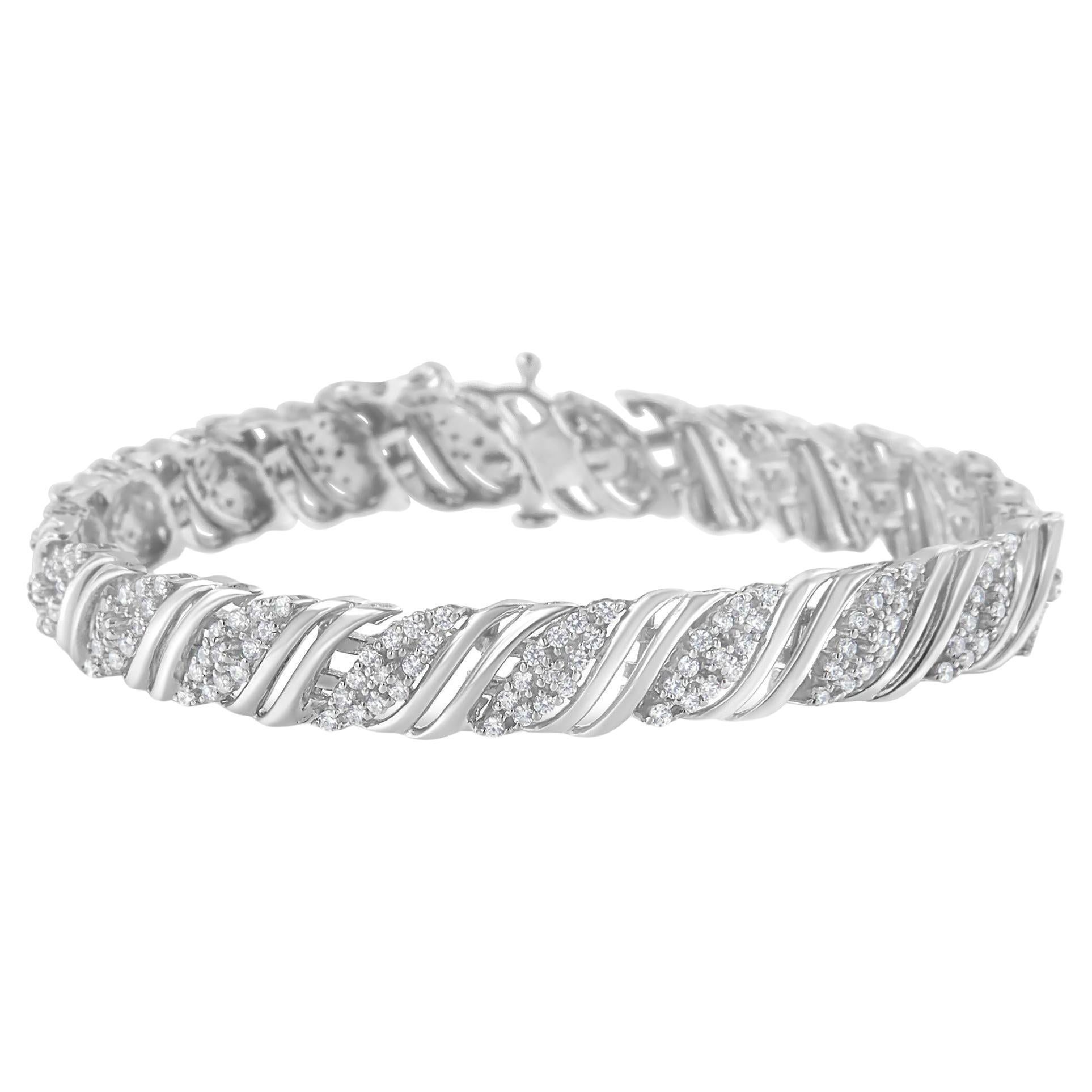 .925 Sterling Silver 2.0 cttw Diamond Double Wrap S Curve Link Bracelet