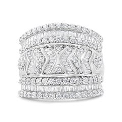 .925 Sterling Silver 2.0 Cttw Diamond Edge Multi-Row Ring Band