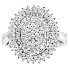 .925 Sterling Silver 2.0 Cttw Diamond Oval Halo Cocktail Ring