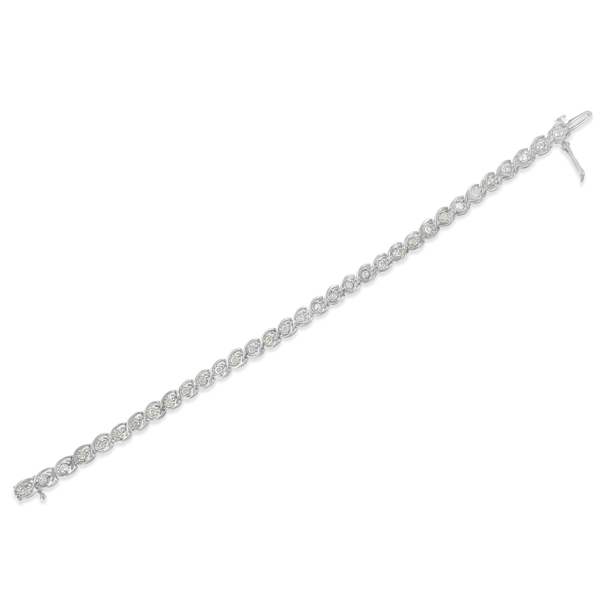 .925 Sterling Silber 2,0 cttw Miracle Plate Set Diamant Spiral Link Armband (Rundschliff) im Angebot