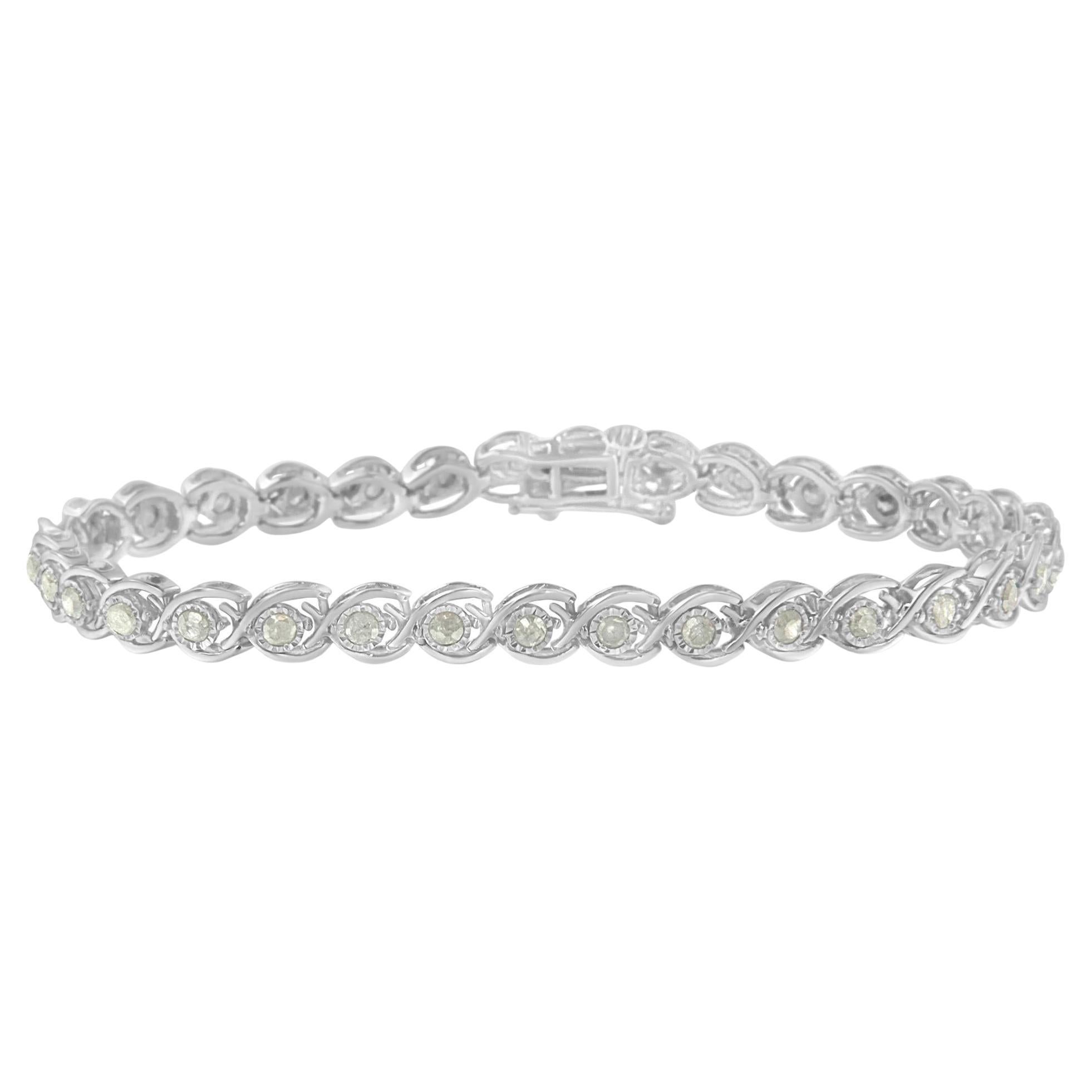 .925 Sterling Silver 2.0 cttw Miracle Plate Set Diamond Spiral Link Bracelet