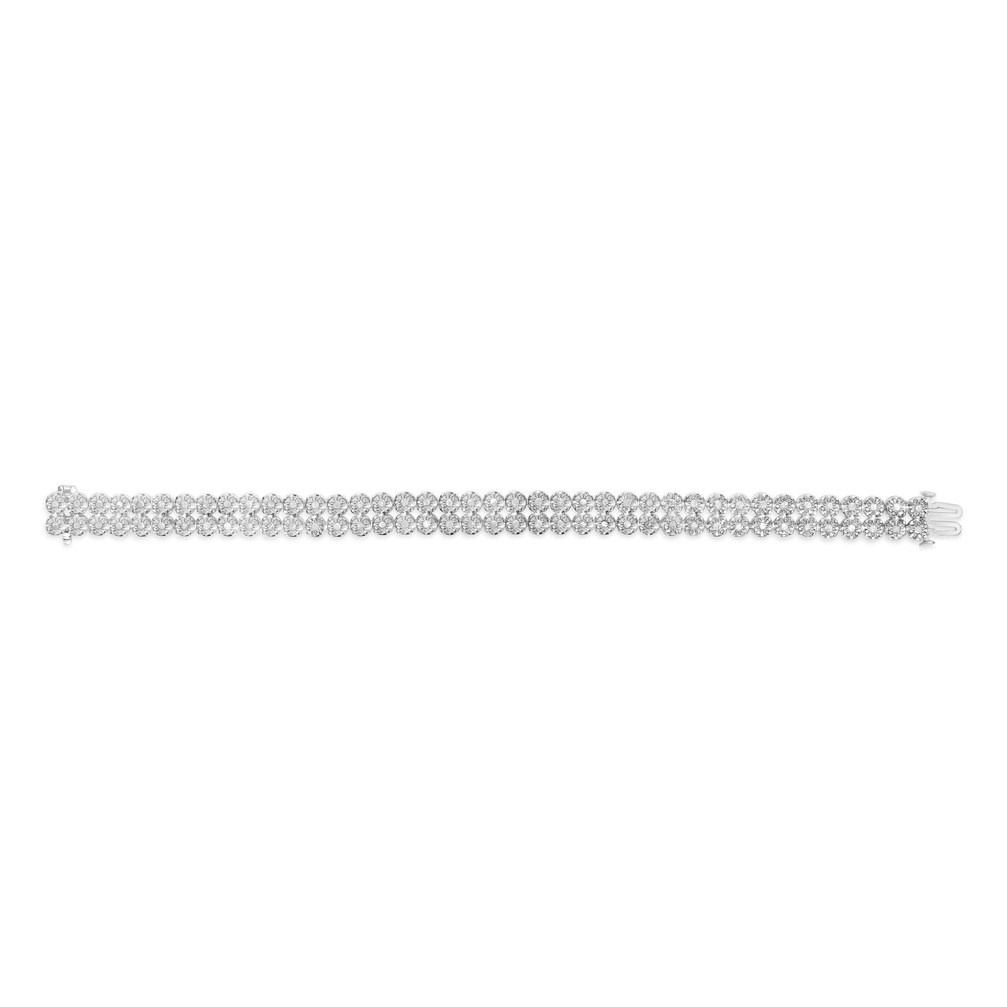 Moderne .925 Sterling Silver 2.0 Cttw Miracle Set Diamond 2 Row Link Bracelet en vente