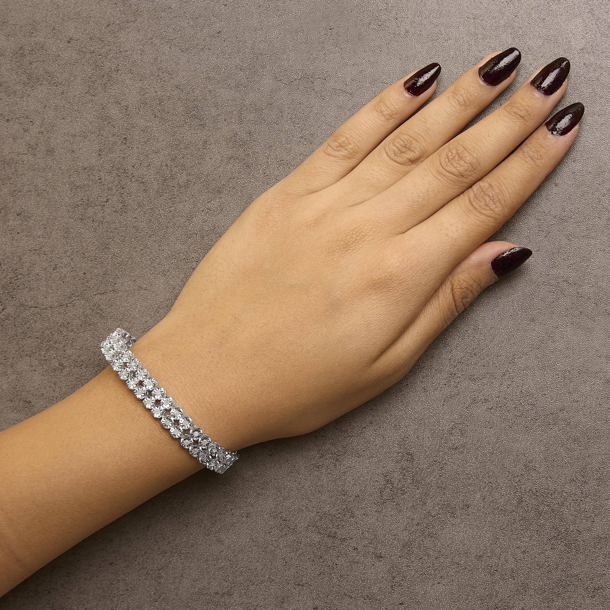 Taille ronde .925 Sterling Silver 2.0 Cttw Miracle Set Diamond 2 Row Link Bracelet en vente