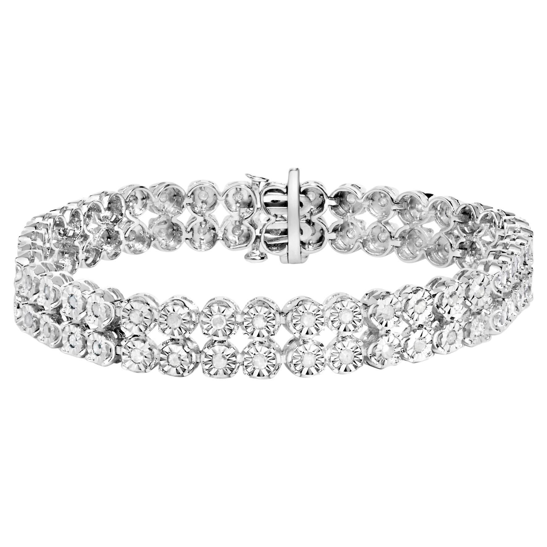 .925 A. Silver 2.0 Cttw Miracle Set Diamond 2 Row Link Bracelet (Bracciale con 2 file di diamanti)