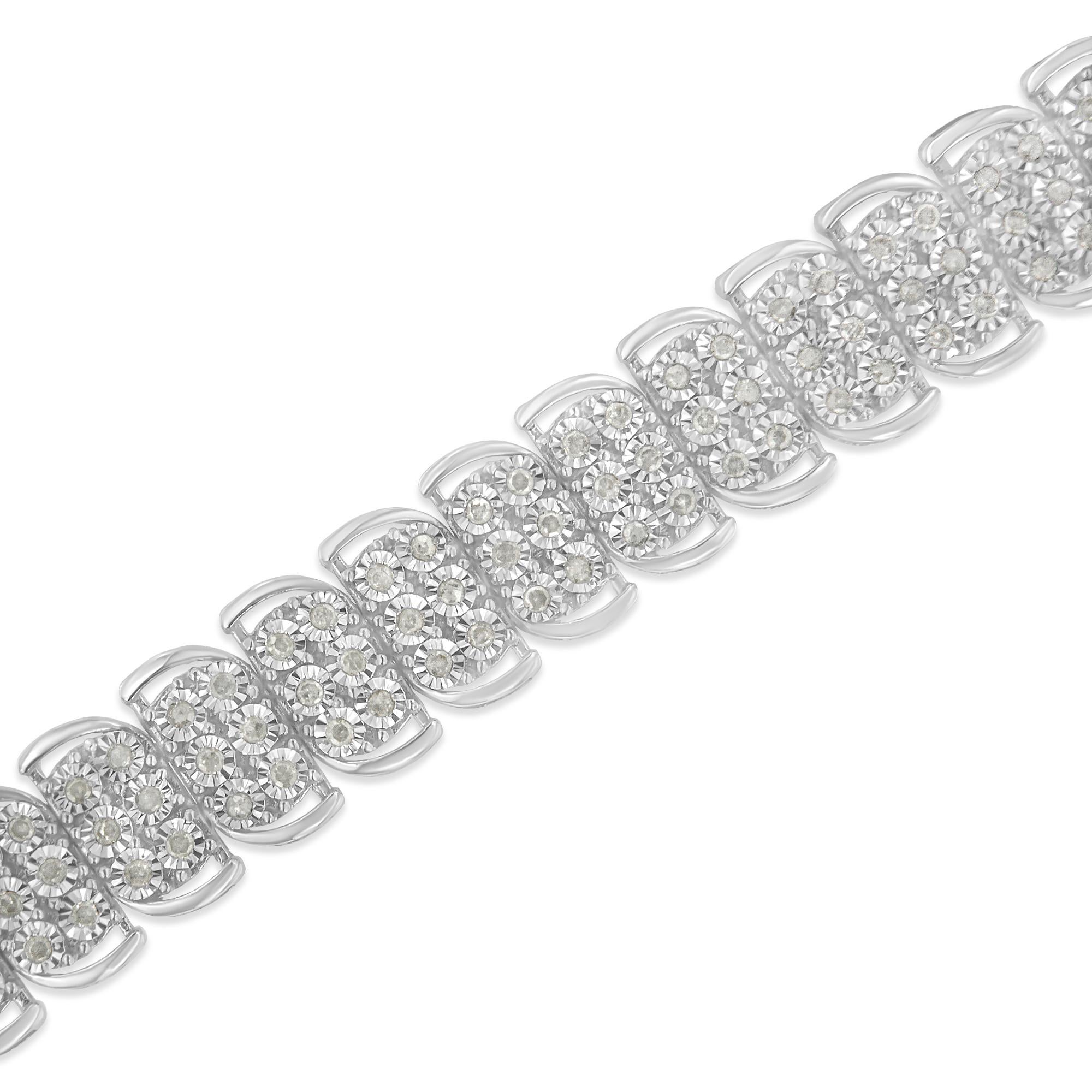 .925 Sterling-Silver 2.00 Carat Diamond 3 Row S Curve Line Tennis Bracelet In New Condition For Sale In New York, NY