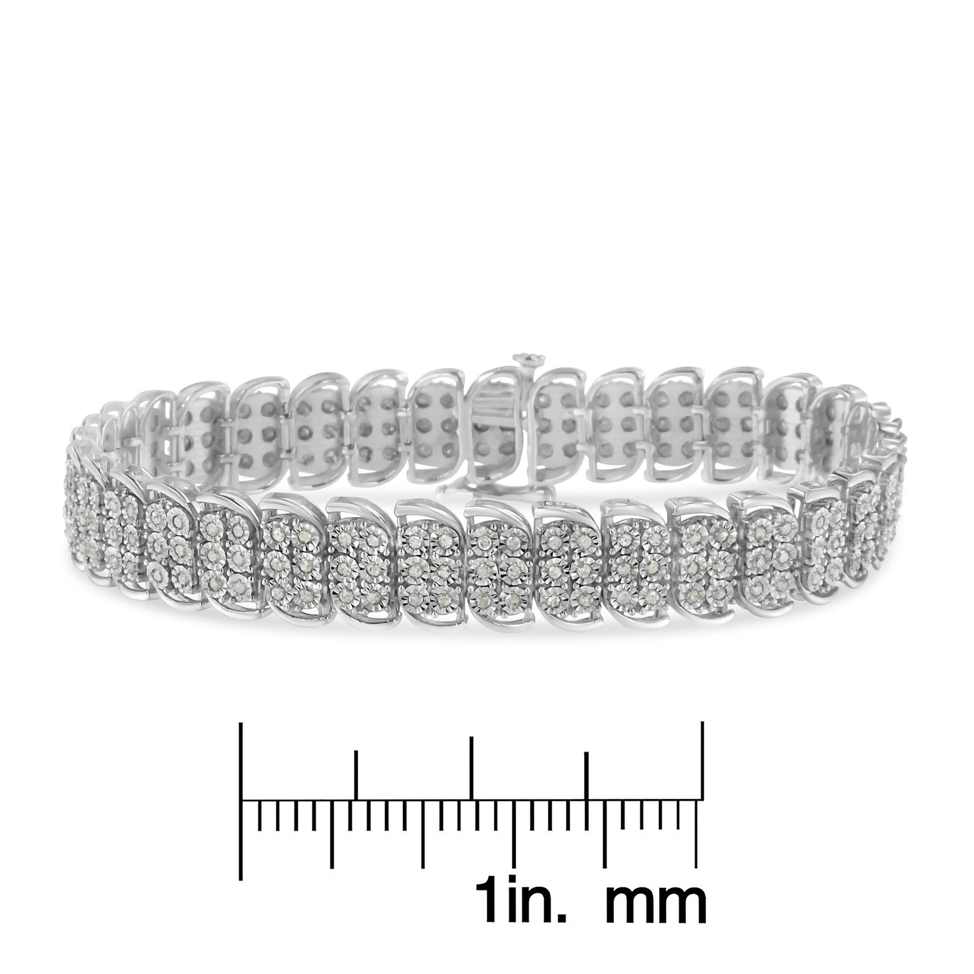.925 Sterling-Silver 2.00 Carat Diamond 3 Row S Curve Line Tennis Bracelet For Sale 1
