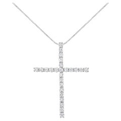 .925 Sterling Silver 2.00 Carat Diamond Cross Pendant Necklace