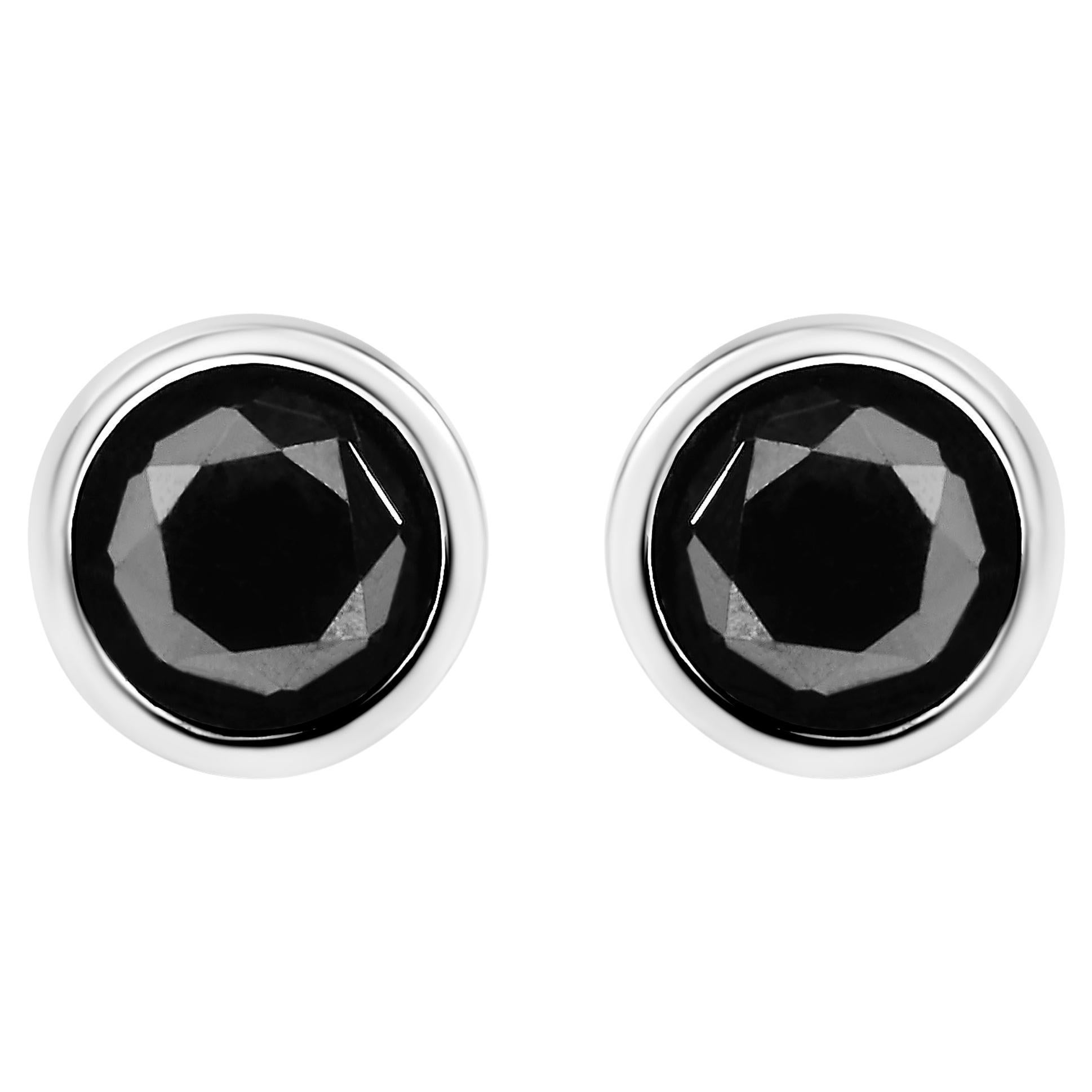 .925 Sterling Silver 2.00 Carat Round Brilliant-Cut Black Diamond Stud Earrings