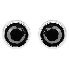 Boucles d'oreilles en argent 925 avec diamants noirs ronds et brillants de 2,00 carats