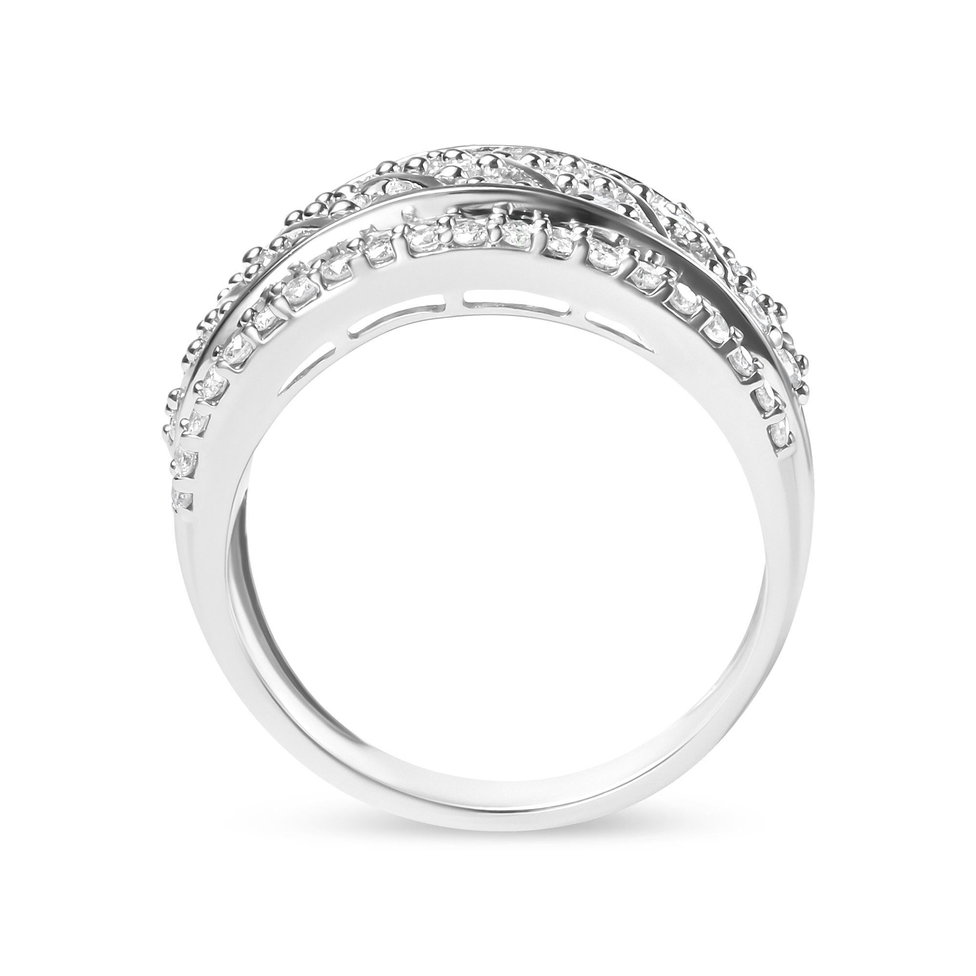 .925 Sterling Silver 2.00 Cttw Diamond Fashion Multi Row Cocktail Ring Moderno en venta