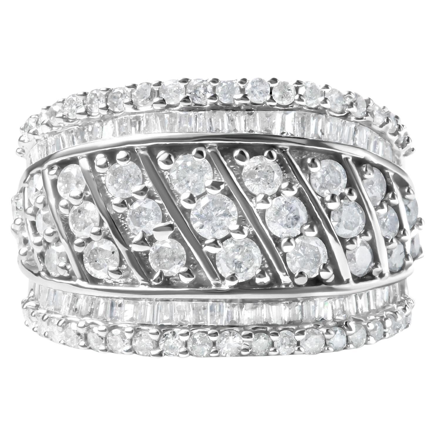 .925 Sterling Silver 2.00 Cttw Diamond Fashion Multi Row Cocktail Ring