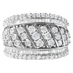 .925 Sterling Silver 2.00 Cttw Diamond Fashion Multi Row Cocktail Ring
