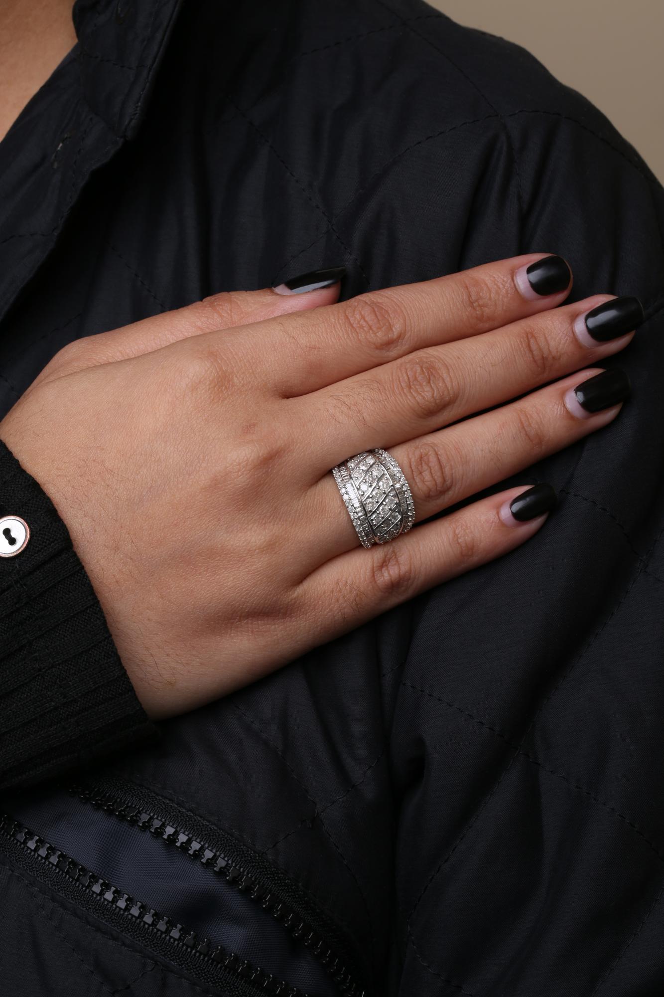 .925 Sterling Silber 2.00 Cttw Diamant Mode Multi Row Cocktail Ring für Frauen (Rundschliff) im Angebot