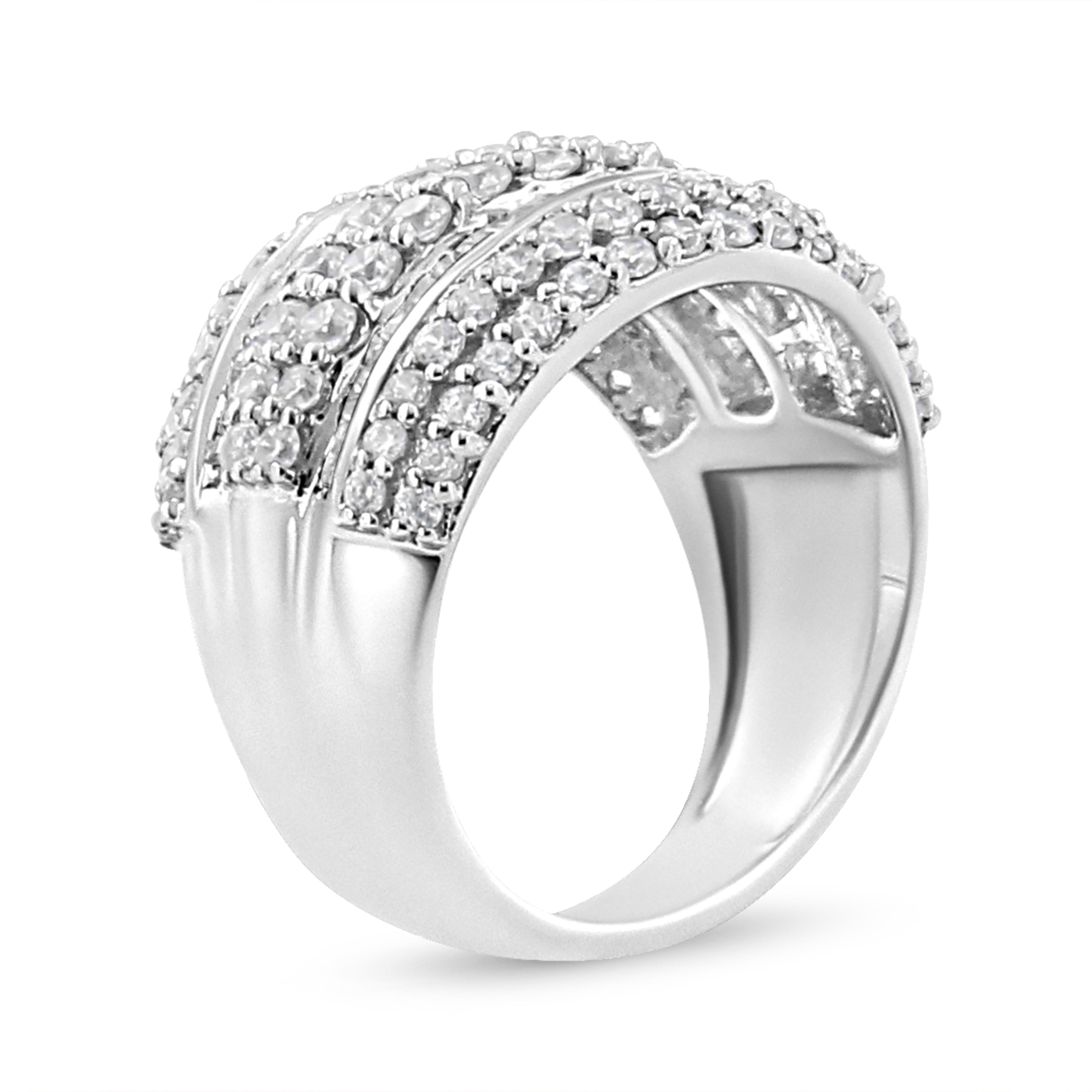 Modern .925 Sterling Silver 2.00 Cttw Round and Baguette-Cut Diamond Cluster Ring For Sale