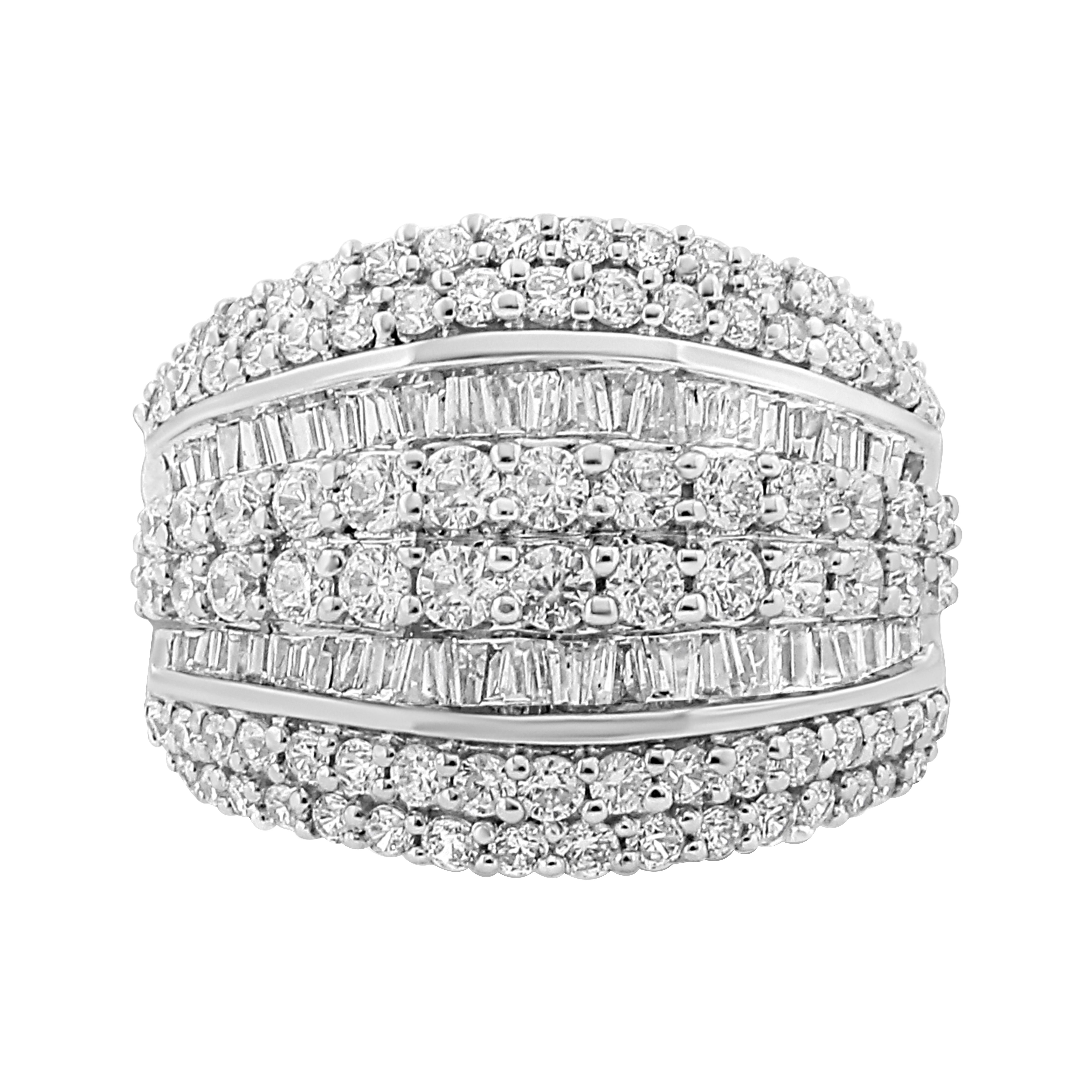 .925 Sterling Silver 2.00 Cttw Round and Baguette-Cut Diamond Cluster Ring
