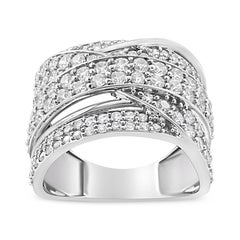 .925 Sterling Silver 2.00 Cttw Round-Cut Diamond Overlapping Bypass Band Ring