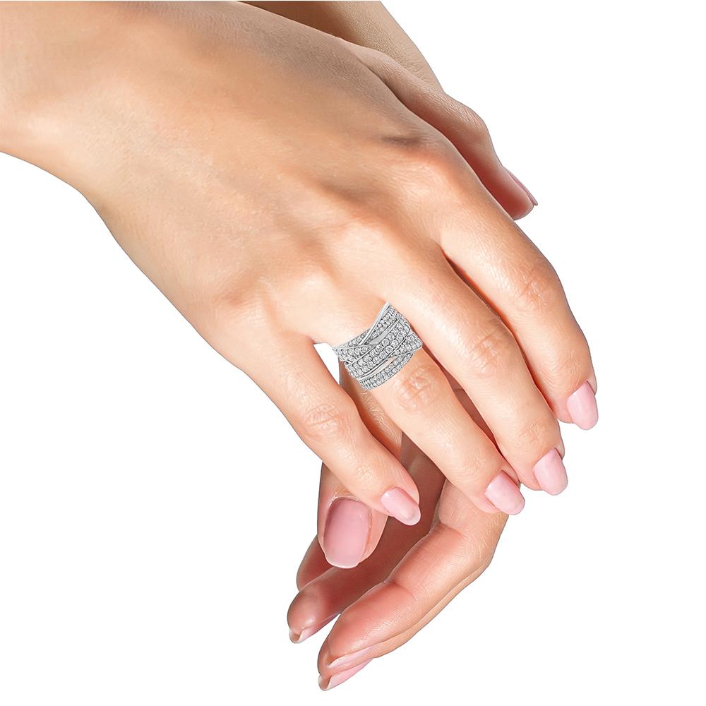 For Sale:  .925 Sterling Silver 2.00 Cttw Round-Cut Diamond Overlapping Bypass Band Ring 5