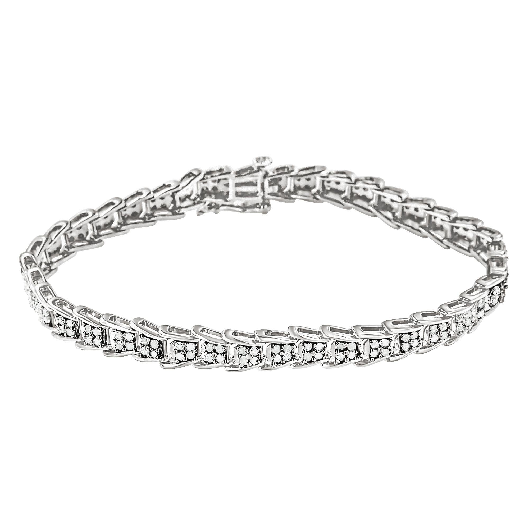 Contemporary .925 Sterling Silver 2.0ct Diamond Fan-Shaped Fancy Chevron Link Tennis Bracelet For Sale