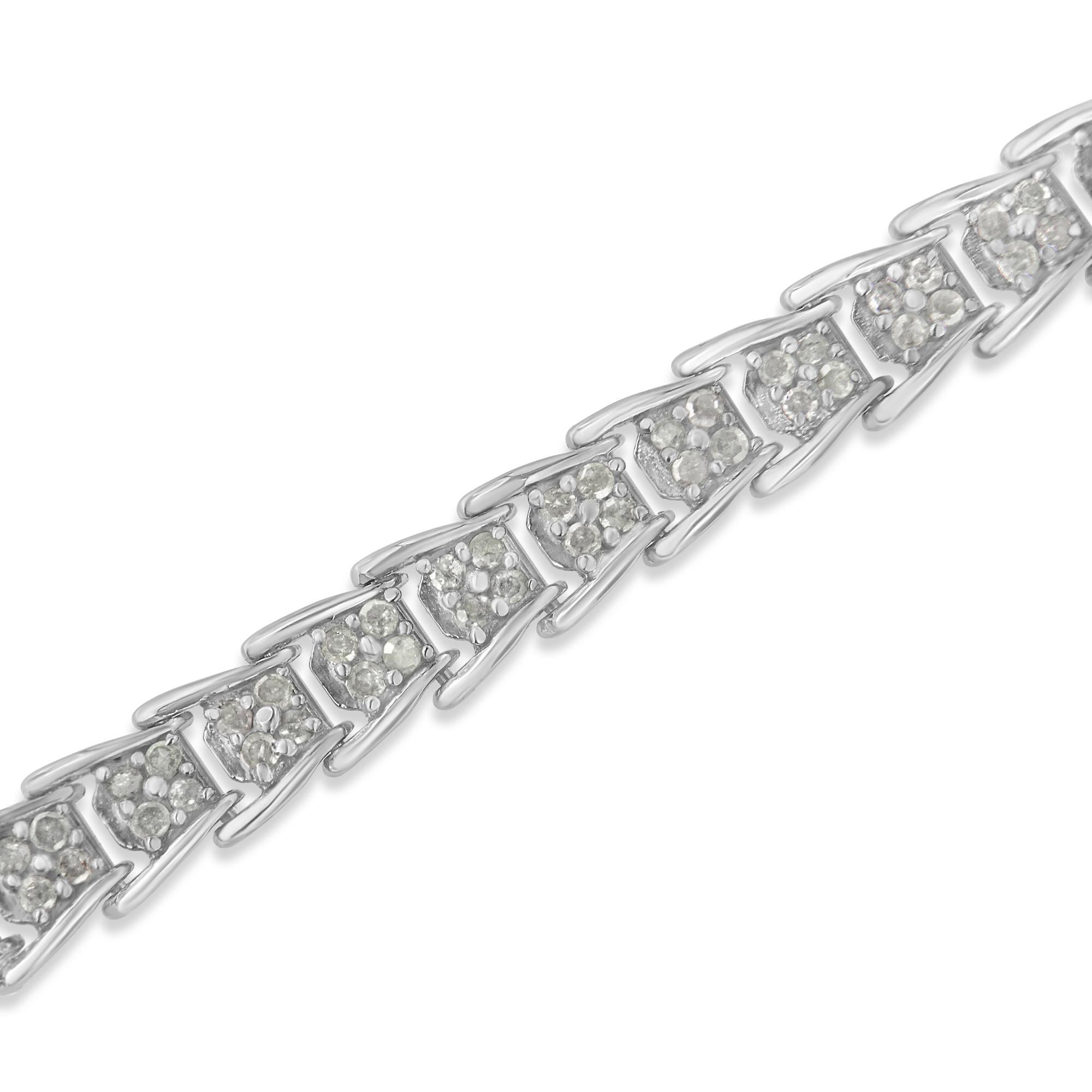 .925 Sterling Silber 2,0ct Diamant Fächerförmiges Fancy Chevron Glieder-Tennisarmband (Rundschliff) im Angebot