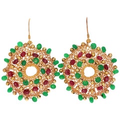 925 Sterling Silver 22 Karat Gold-Plated Genuine Emerald and Ruby Earrings