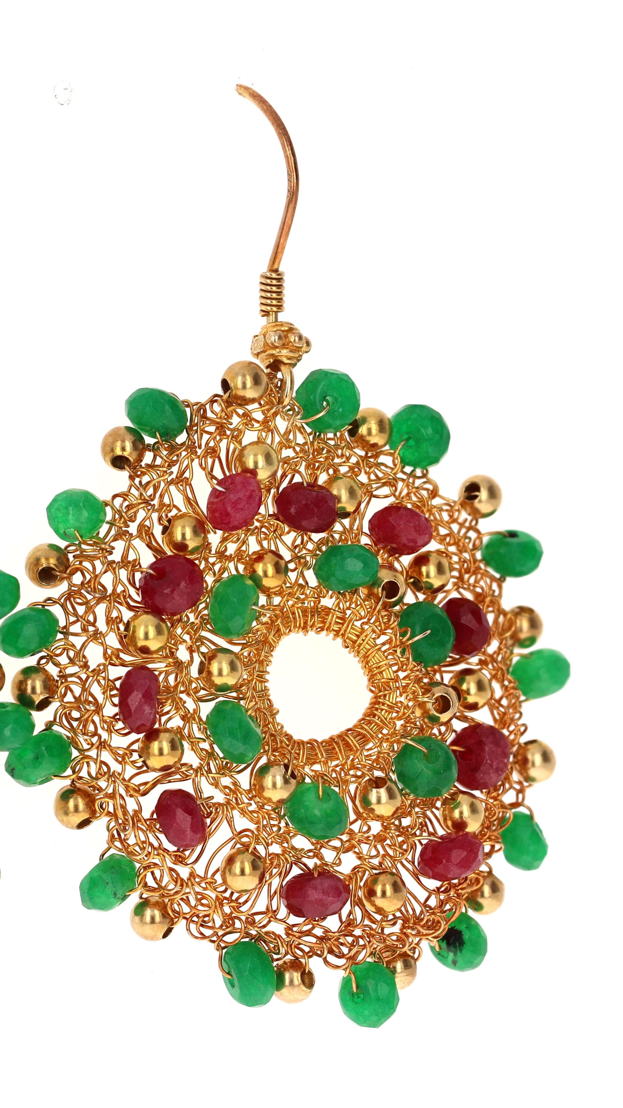 Stunning Emerald, Ruby Earrings - 925 Sterling Silver & 24Kt Gold Plated
Length and Width of Earrings is 2 inches
Turkish Design - Hand crafted in Turkey
One of a kind design
