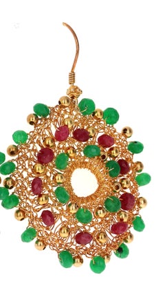 925 Sterling Silver 22 Karat Gold-Plated Genuine Emerald and Ruby Earrings