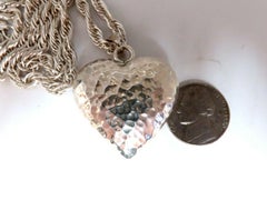 925 Sterling Silver Heart Charm Necklace Sound Motion Hammered Texture