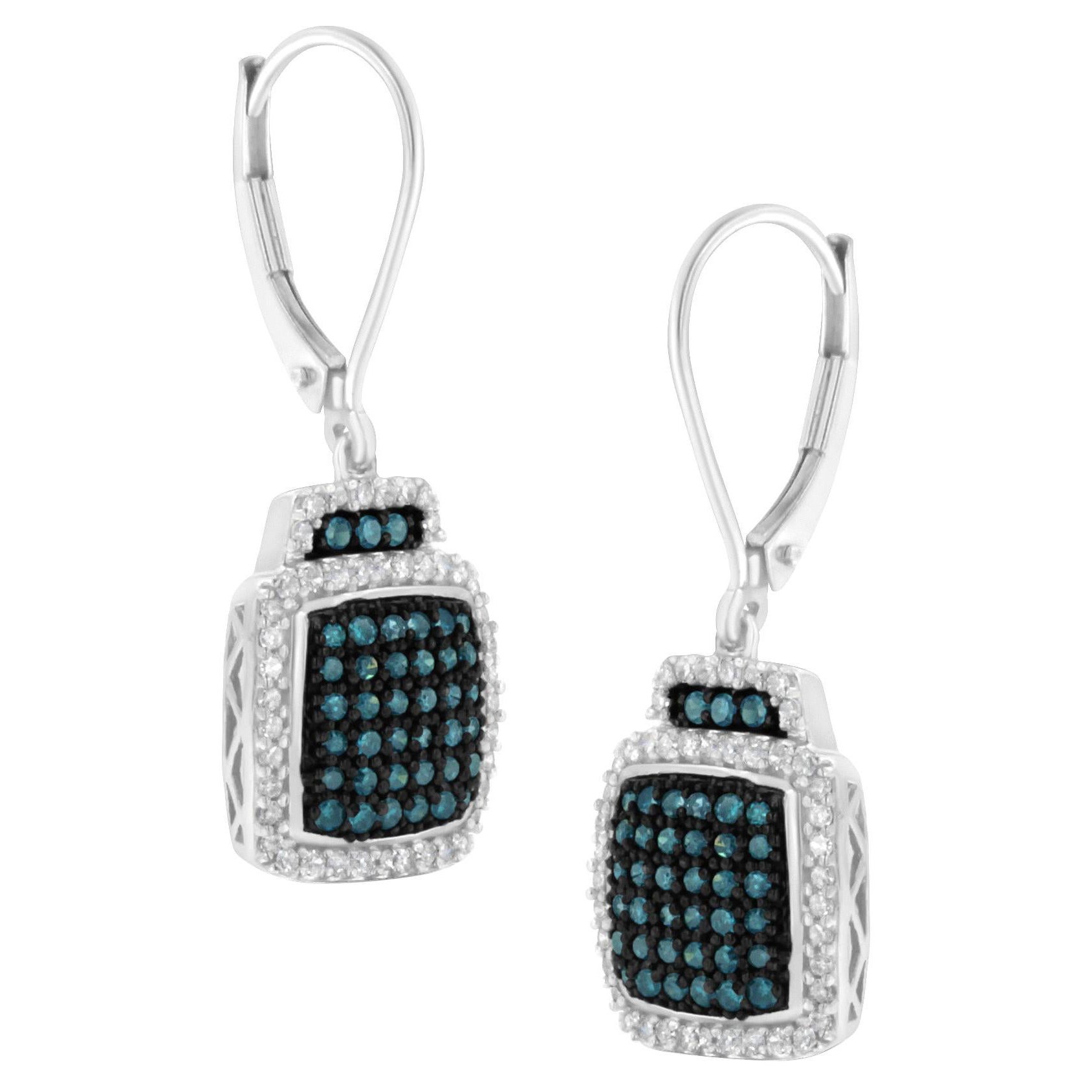.925 A. Silver Orecchini con diamanti blu da 3/4 carati trattati a colori