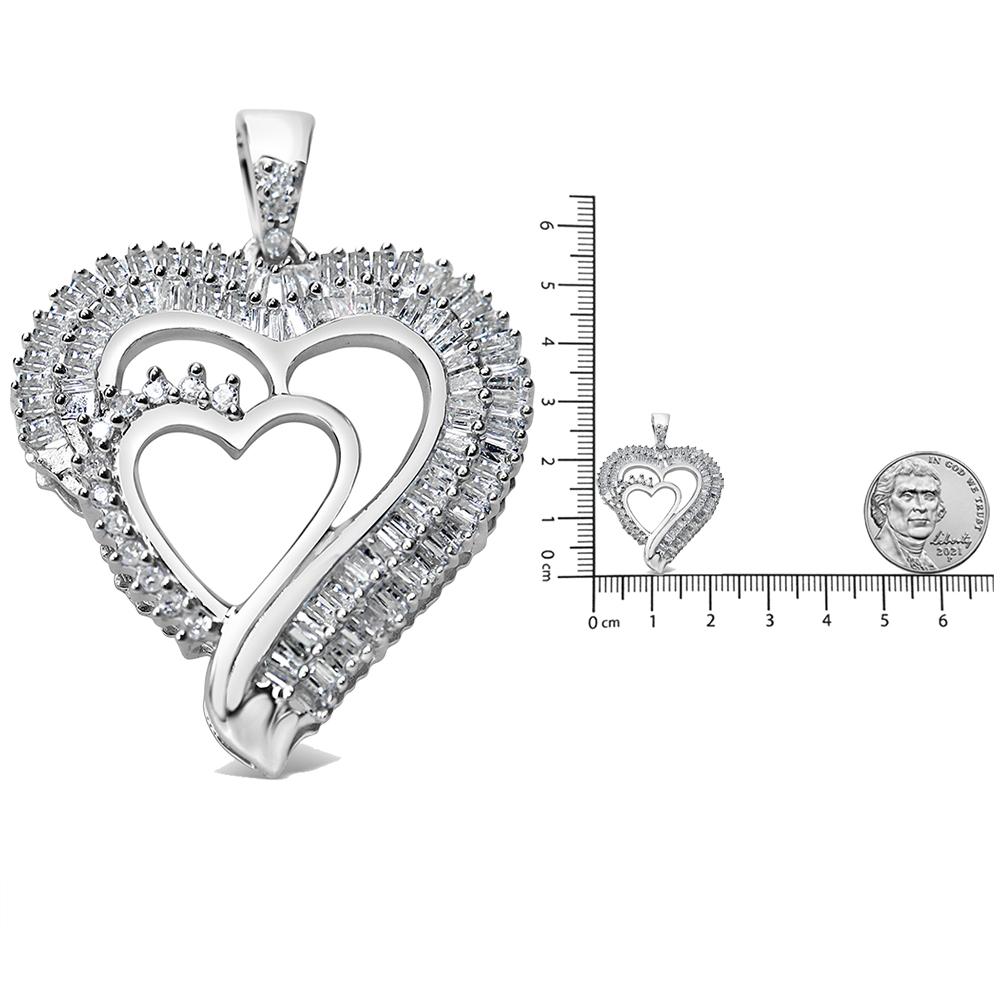 .925 Sterling Silver 3/4 Carat Diamond Double Heart Pendant Necklace In New Condition For Sale In New York, NY