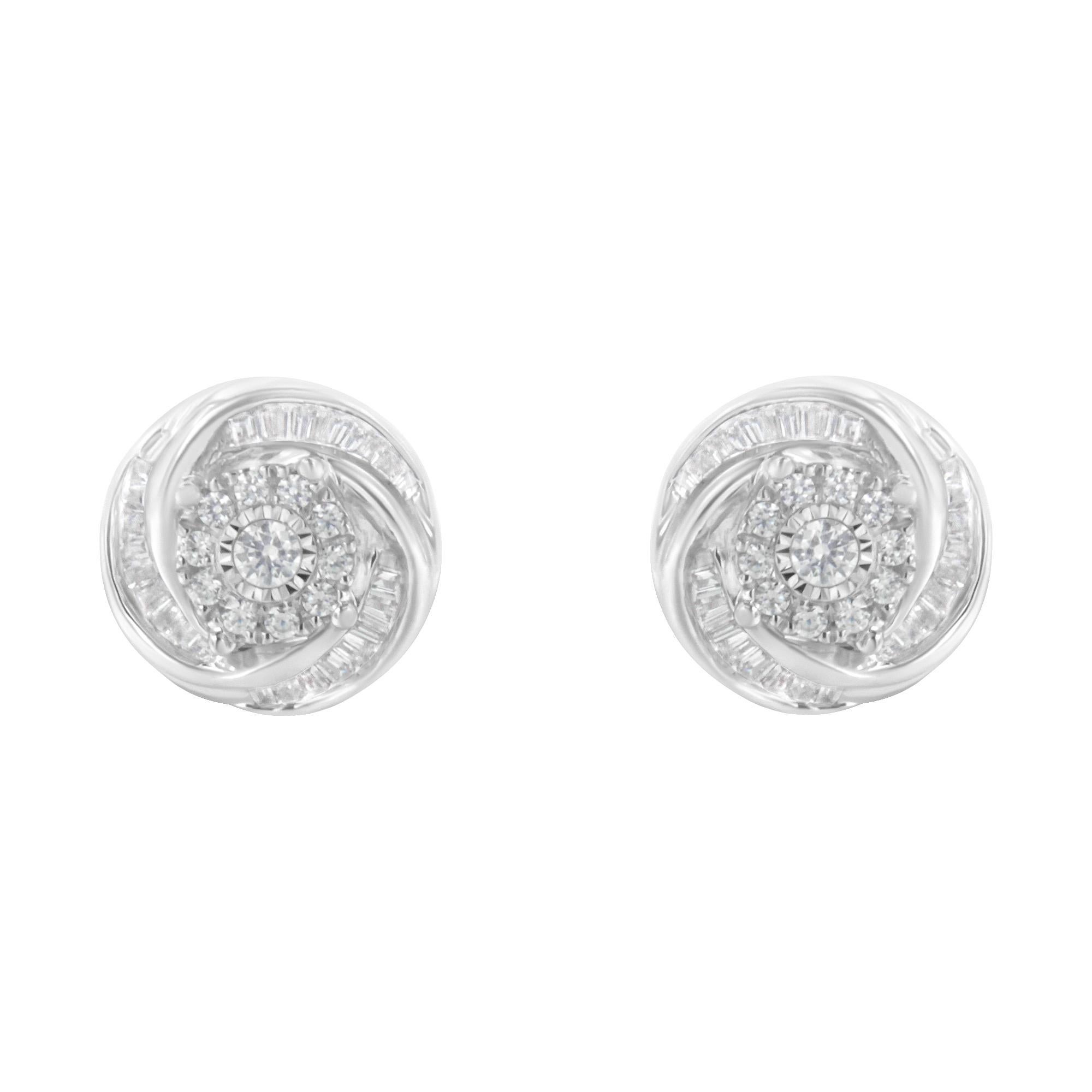 Modern .925 Sterling Silver 3/4 Carat Diamond Love Knot Stud Earrings For Sale