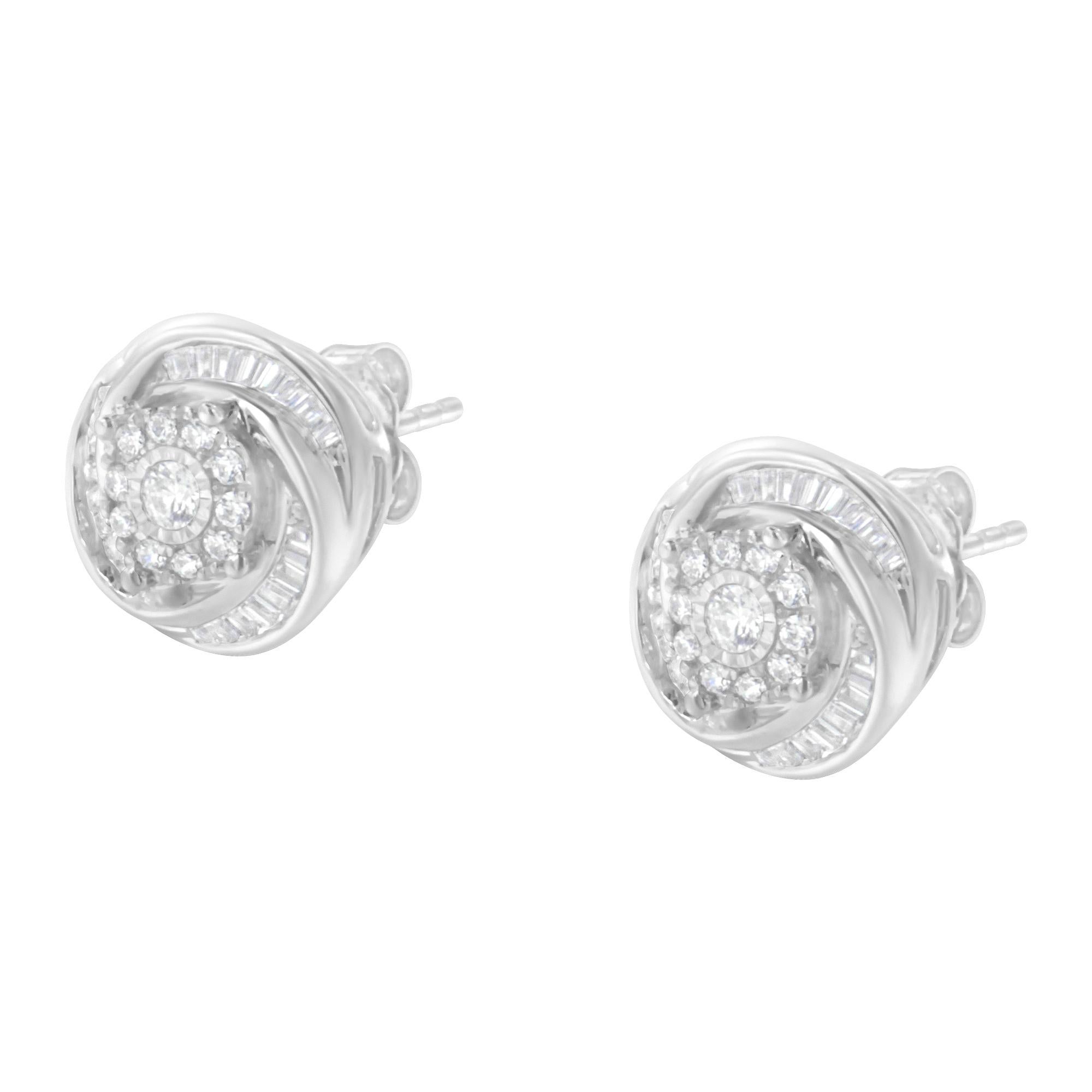Round Cut .925 Sterling Silver 3/4 Carat Diamond Love Knot Stud Earrings For Sale