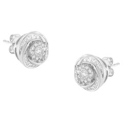 .925 Sterling Silver 3/4 Carat Diamond Love Knot Stud Earrings