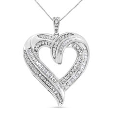 .925 Sterling Silver 3/4 Carat Diamond Open Heart Pendant Necklace